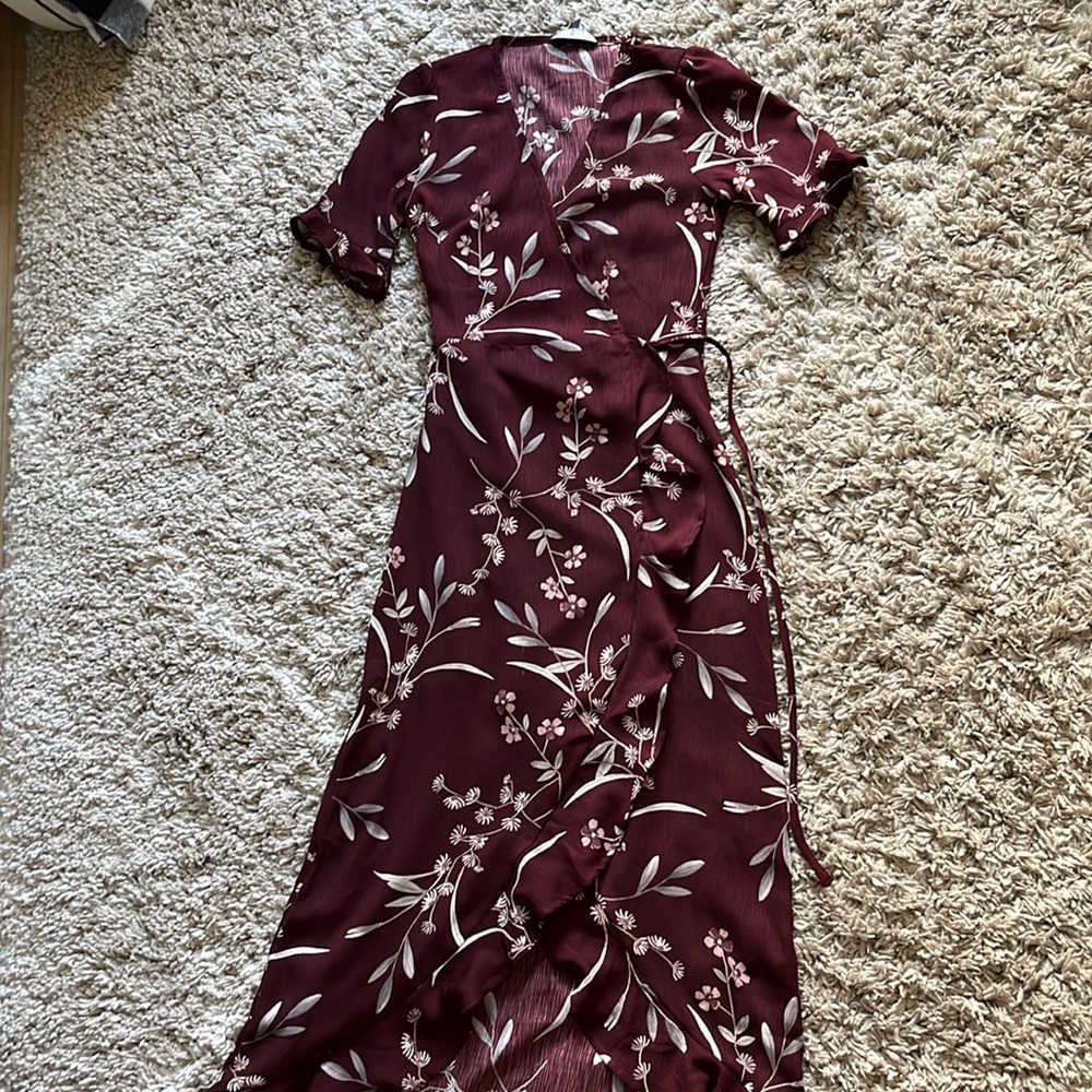 Lulu burgundy floral wrap maxi dress